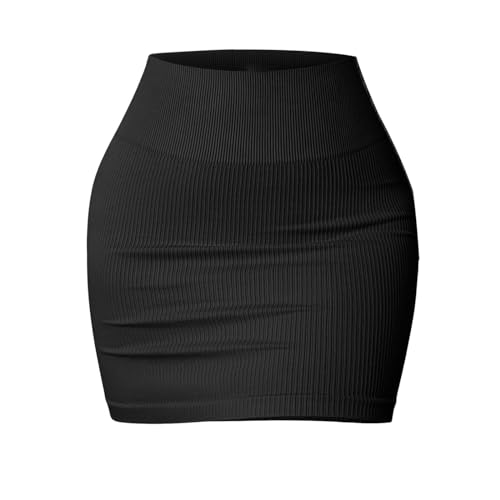 koperras Einteiliger Basic-Minirock für Damen, vielseitig, dehnbar, gerippt, lässig, hohe Taille Leggings Mit Integriertem (Black, S) von koperras