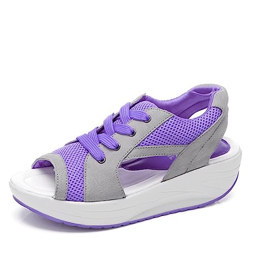 koperras Plateau Schuhe Schwarz Damen lässig, atmungsaktiv, leicht, Plateausandalen, Sportsandalen, Laufschuhe O Damen Schuhe 39 (Purple, 39) von koperras