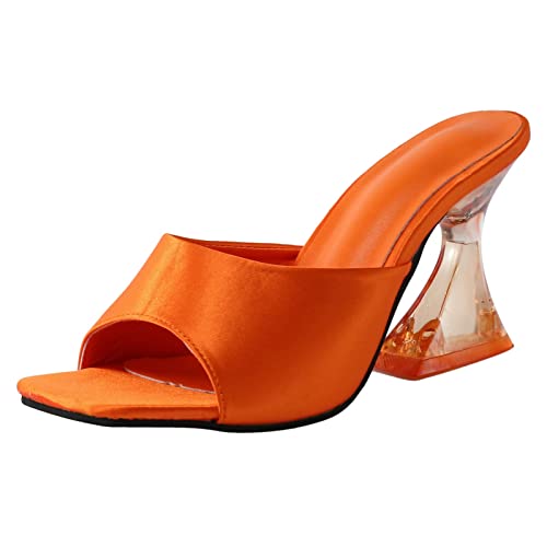 koperras Schuhe 39 Damen Sandalen Casual High Heel Chunky Heel Fish Mouth Open Toe Sexy Damen Wasserdichte Schuhe Klettverschluss (Orange, 38) von koperras