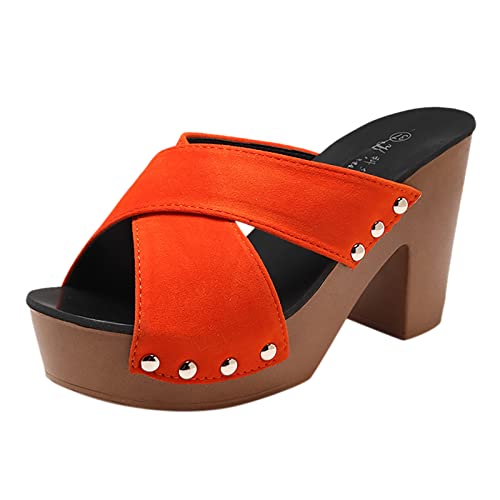 koperras Schuhe Damen Schwarz Damen Sandalen Dicke Sohle High Heel Chunky Heel Einfarbig Fischmaul Open Toe Atmungsaktiv Bequem Lässiger Stil Damen Schuhe Elegant Winter (Orange, 38) von koperras