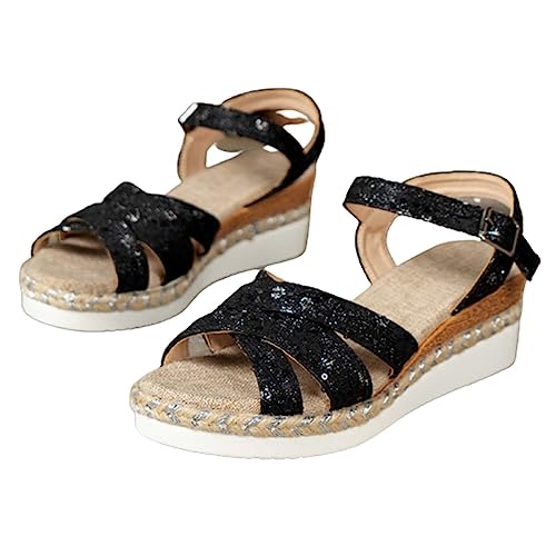 koperras Schuhe Damen Sportschuhe mit flachem Boden, römische Schuhe, Sommersandalen für Damen, modische Damensandalen Zehenring Sandalen Damen (Black, 37) von koperras