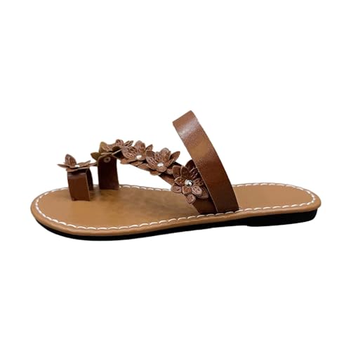 koperras Schuhe Damen lässige PU-Blumen-Hausschuhe, offener Zehenbereich, Slip-Absatz-Sandalen Schuhe Gelb Damen 41 (Brown, 39) von koperras