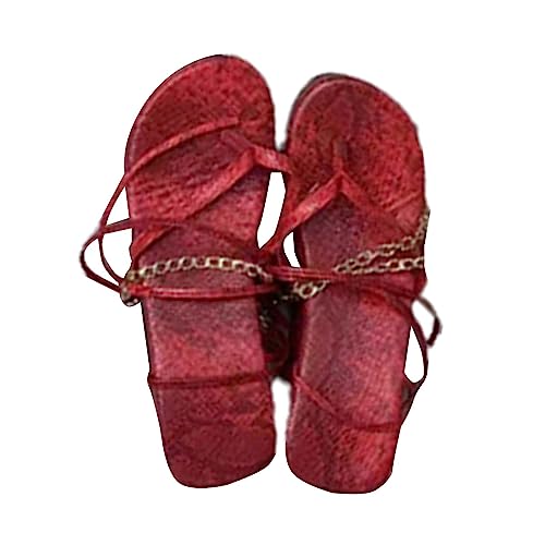 koperras Sommer Schuhe Für Damen Sandalen Kettenriemen-Sandalen Schuhe Damen Farbe (Red, 37) von koperras