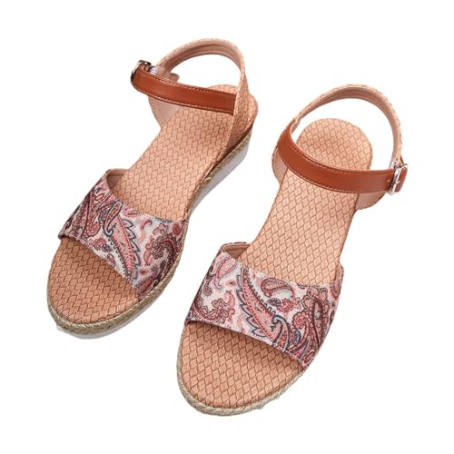 koperras Walking Schuhe Damen Gürtelschnalle, geneigter Boden, römische Schuhe, Sommermode, Damensandalen Festliche Schuhe Damen Flach (Pink, 37) von koperras