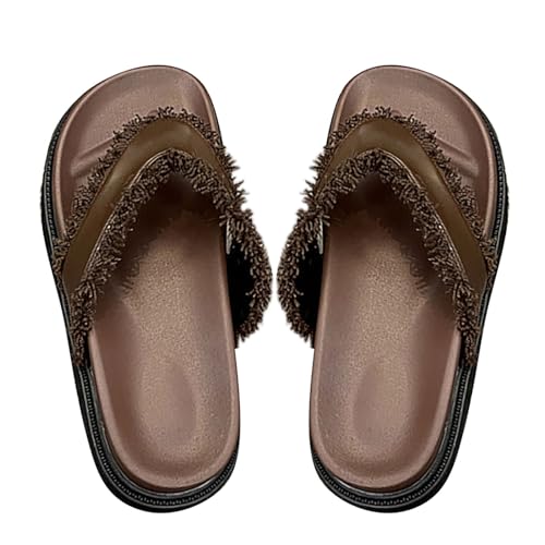 kosopse Damen Damen Schuhe Design Feeling Kleine Hausschuhe mit dicker Sohle, Klemmhausschuhe, Fischgrätenmuster, Hausschuhe Damen Schuhe Ohne Schnürsenkel (Brown, 36) von kosopse