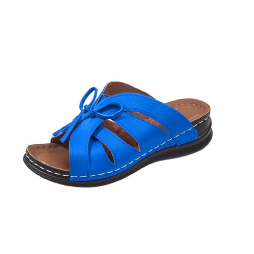 kosopse Damen Winter Schuhe Heel Hausschuhe Hohl Casual Hausschuhe Slope Bottom Schuhe Retro Sandalen Grogs Schuhe Damen (Blue, 37) von kosopse