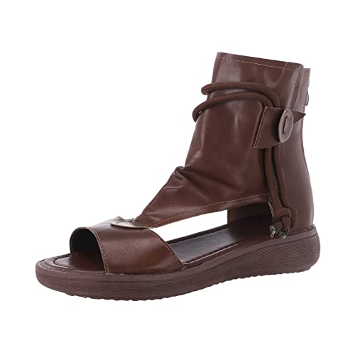 kosopse Damenschuhe Sneaker Hoch Sommer-Sandalen mit großem Keilabsatz und Reißverschluss unten für Damen Mittelalter Schuhe Damen 41 (2-Brown, 38) von kosopse