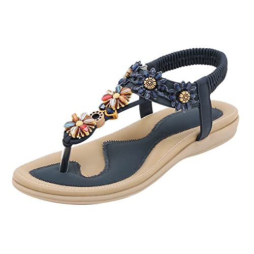 kosopse Damenschuhe Sommerschuhe 43 Super schöne Glitzer Perlen transparente PVC Sandalen für Frauen Sommer Strand flache Flip Flop Sandalen Braune Sandalen Damen (Blue #2, 38) von kosopse