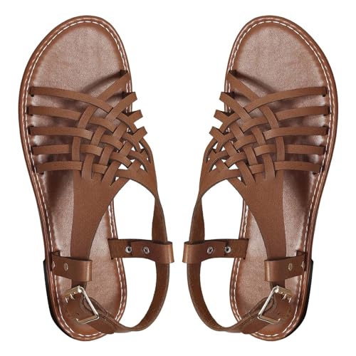 kosopse Schuhe Für Pflegeberufe Damen Schnalle Flache Römische Schuhe Sommer Sandalen Schuhe Damen Sommer Blau (Brown, 36) von kosopse