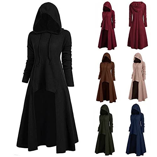 WFRAU Damen Gothic Kleid mit Kapuze Frauen Vintage Steampunk Mittelalter Kleidung Damen Kapuzenpullover Gothic Hoodie Gericht Kleid Umhang Windjacke Kunstleder Viktorianisches Pullover Cosplay Kostüm von kowaku