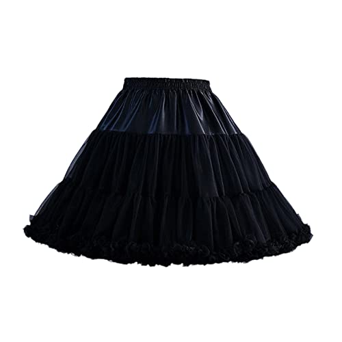 kowaku Damen Tüll Petticoat Knielanger Rock Reifloser Unterrock Halber Schlupf Elastischer Bund für Brautkleid Hochzeit Cosplay Kostüm, Schwarz von kowaku