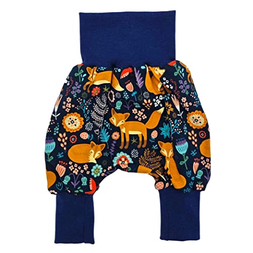 la.nunu Hose für Kinder - Füchse Dunkelblau 62-68 - Kinderhose aus Baumwolle - Handarbeit - Baby Jungen Mädchen Pumphose Jogginghose Haremshose Mitwachshose von la.nunu