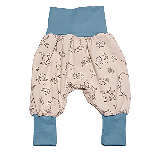 la.nunu Hose für Kinder - Waldfreunde Blau 50-56 - Kinderhose aus Baumwolle - Handarbeit - Baby Jungen Mädchen Pumphose Jogginghose Haremshose Mitwachshose von la.nunu