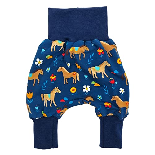 la.nunu Hose für Mädchen - Pferdewiese Blau 50-56 - Kinderhose aus Baumwolle - Handarbeit - Baby Kinder Pumphose Jogger Jogginghose Haremshose Mitwachshose von la.nunu