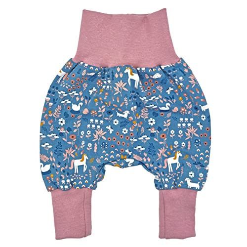 la.nunu Hose für Mädchen - Tierwiese Rosa 74-80 - Kinderhose aus Baumwolle - Handarbeit - Baby Kinder Pumphose Jogger Jogginghose Haremshose Mitwachshose von la.nunu