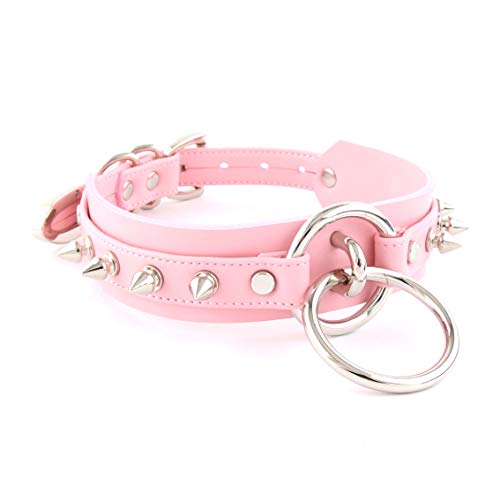 lalatia Damen Halsband O Ring Kunstleder Choker Halskette (Rosa Silber Spitznieten) von lalatia