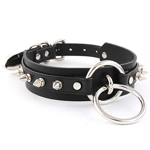 lalatia Damen Halsband O Ring Kunstleder Choker Halskette (Schwarz Silber Spitznieten) von lalatia