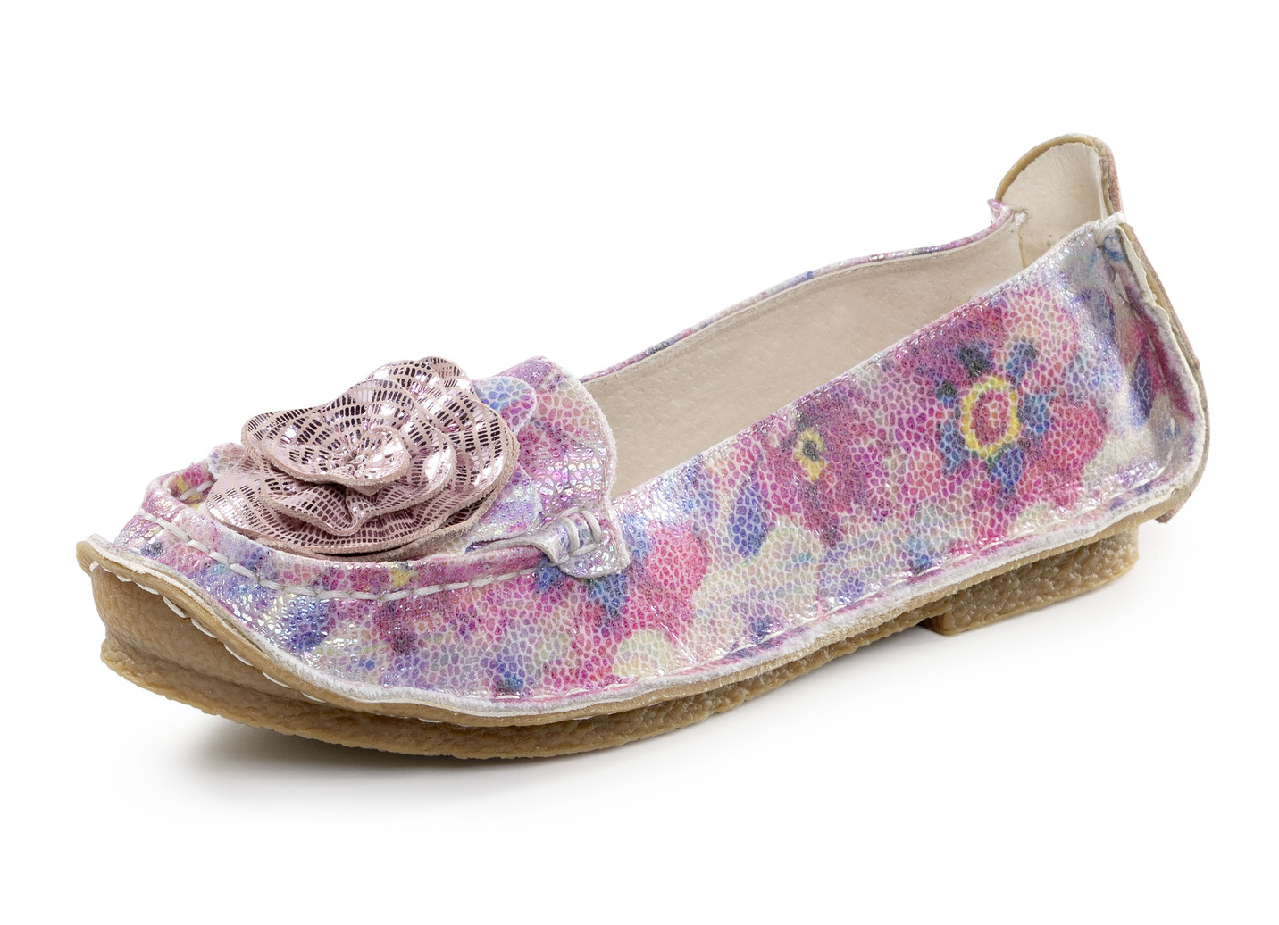 Laura Vita Ballerina mit Lederblüte, Pink-Multicolor, Größe 37 von laura vita