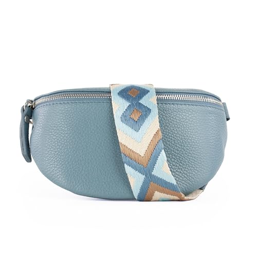 lePelou Leder Bauchtasche für Damen mit Wechselgurt, Festival Tasche, Frauen Bauchtasche mit breitem Schultergurt, Kleine Umhängetasche, Crossbody Tasche, Geschenk für Damen (Blau 1, L) von lePelou