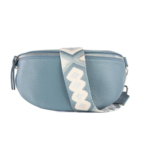 lePelou Leder Bauchtasche für Damen mit Wechselgurt, Festival Tasche, Frauen Bauchtasche mit breitem Schultergurt, Kleine Umhängetasche, Crossbody Tasche, Geschenk für Damen (Blau 3, L) von lePelou