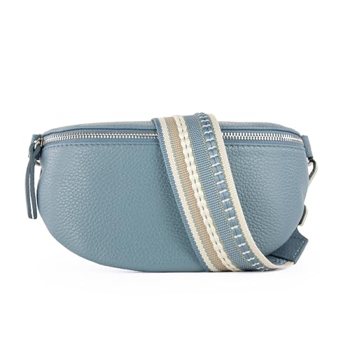 lePelou Leder Bauchtasche für Damen mit Wechselgurt, Festival Tasche, Frauen Bauchtasche mit breitem Schultergurt, Kleine Umhängetasche, Crossbody Tasche, Geschenk für Damen (Blau 4, L) von lePelou