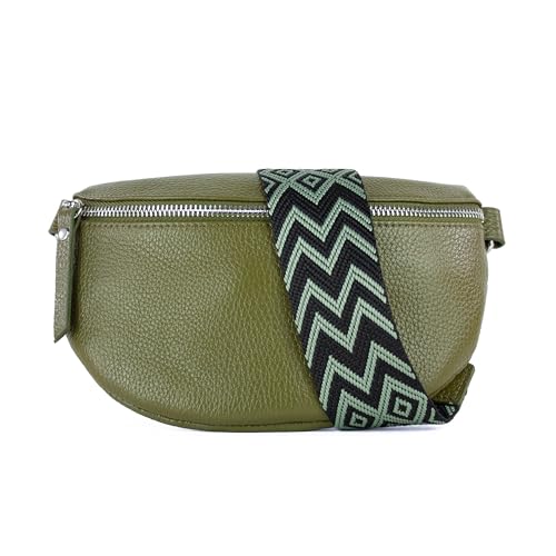 lePelou Leder Bauchtasche für Damen mit Wechselgurt, Festival Tasche, Frauen Bauchtasche mit breitem Schultergurt, Kleine Umhängetasche, Crossbody Tasche, Geschenk für Damen (Khaki 2, S) von lePelou