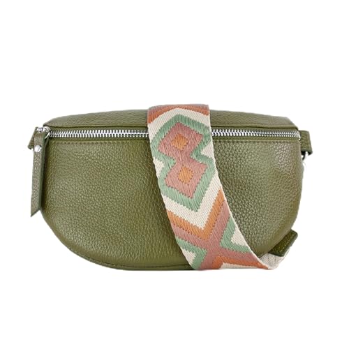 lePelou Leder Bauchtasche für Damen mit Wechselgurt, Festival Tasche, Frauen Bauchtasche mit breitem Schultergurt, Kleine Umhängetasche, Crossbody Tasche, Geschenk für Damen (Khaki 3, S) von lePelou