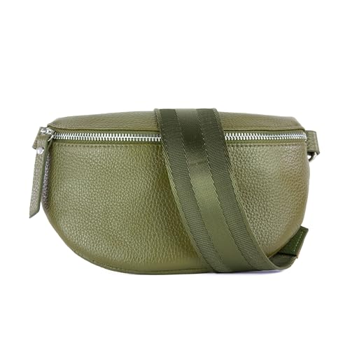 lePelou Leder Bauchtasche für Damen mit Wechselgurt, Festival Tasche, Frauen Bauchtasche mit breitem Schultergurt, Kleine Umhängetasche, Crossbody Tasche, Geschenk für Damen (Khaki 5, S) von lePelou