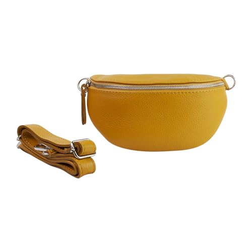 lePelou Leder Bauchtasche für Damen mit Wechselgurt, Festival Tasche, Frauen Bauchtasche mit breitem Schultergurt, Kleine Umhängetasche, Crossbody Tasche, Geschenk für Damen (Senfgelb, M) von lePelou