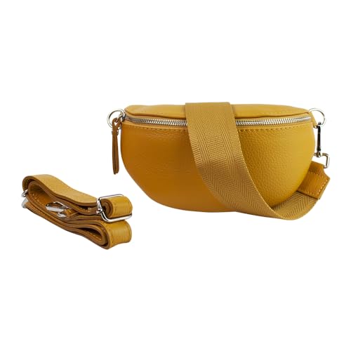 lePelou Leder Bauchtasche für Damen mit Wechselgurt, Festival Tasche, Frauen Bauchtasche mit breitem Schultergurt, Kleine Umhängetasche, Crossbody Tasche, Geschenk für Damen (Senfgelb 1, S) von lePelou