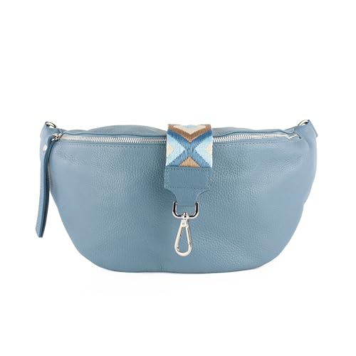 lePelou große Leder Bauchtasche für Damen mit Wechselgurt, Festival Tasche, Frauen Bauchtasche mit breitem Schultergurt, Kleine Umhängetasche, XL Crossbody Tasche, Geschenk für Damen (Blau 1) von lePelou