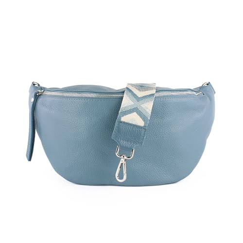 lePelou große Leder Bauchtasche für Damen mit Wechselgurt, Festival Tasche, Frauen Bauchtasche mit breitem Schultergurt, Kleine Umhängetasche, XL Crossbody Tasche, Geschenk für Damen (Blau 3) von lePelou