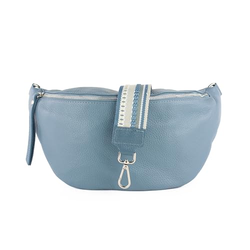 lePelou große Leder Bauchtasche für Damen mit Wechselgurt, Festival Tasche, Frauen Bauchtasche mit breitem Schultergurt, Kleine Umhängetasche, XL Crossbody Tasche, Geschenk für Damen (Blau 4) von lePelou