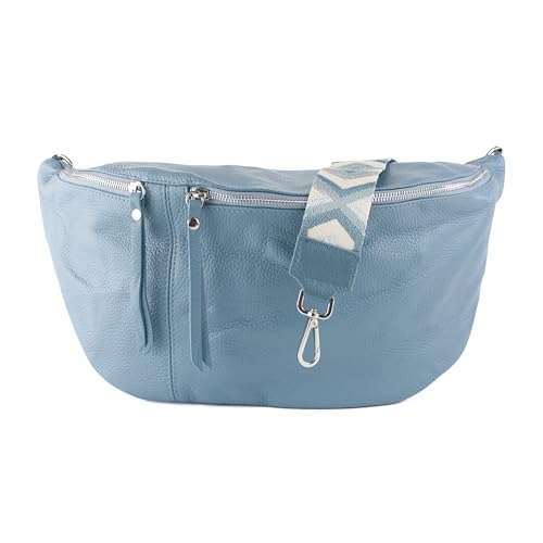 lePelou große Leder Bauchtasche für Damen mit Wechselgurt, Festival Tasche, Frauen Bauchtasche mit breitem Schultergurt, große Umhängetasche, XXL Crossbody Tasche, Geschenk für Damen (Blau 3) von lePelou