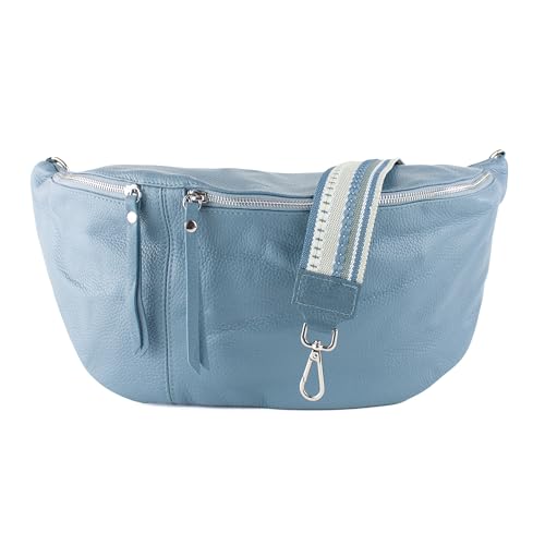 lePelou große Leder Bauchtasche für Damen mit Wechselgurt, Festival Tasche, Frauen Bauchtasche mit breitem Schultergurt, große Umhängetasche, XXL Crossbody Tasche, Geschenk für Damen (Blau 4) von lePelou