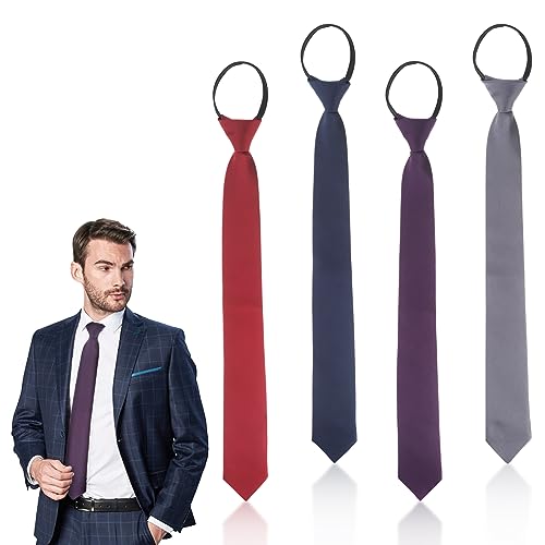 4St Herren Krawatte Set Herren Clip Krawatten Hochzeit Schlips Schlips Herren mit Vorgebundenen Knoten Krawatten für Herren Schwarz Krawatte Herren mit Reißverschluss Verstellbare Krawatte (4 Farben) von letcdfer