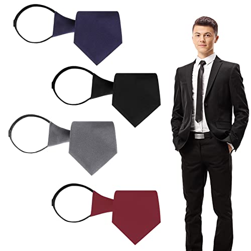 4St Herren Krawatte Set Schlips Herren Herren Clip Krawatten Schlips Sicherheitskrawatte mit Vorgebundenen Knoten Krawatten für Herren Schwarz Krawatte Herren mit Reißverschluss Verstellbare Krawatte von letcdfer