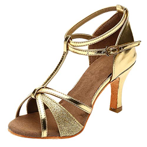 Partyschuhe -Schuhe Med-Heels Latein-Heels Schuhe für Satin für Frauen Freizeitschuhe für Frauen Rolling Soft Schuhe Damen 40 (Gold, 36) von liaddkv