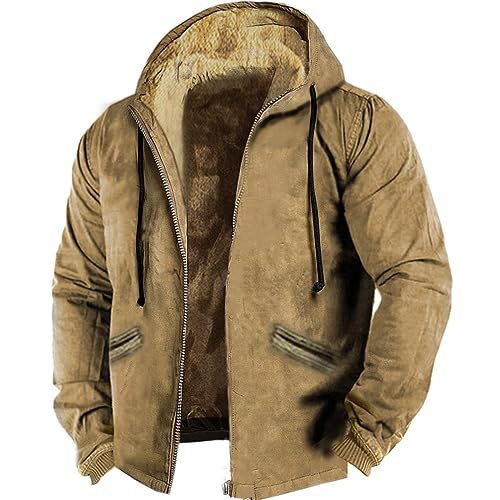 liaddkv Farblich passende Herren-Baumwolljacke mit Kapuze und Reißverschluss down Mantel Herren (Coffee, S) von liaddkv