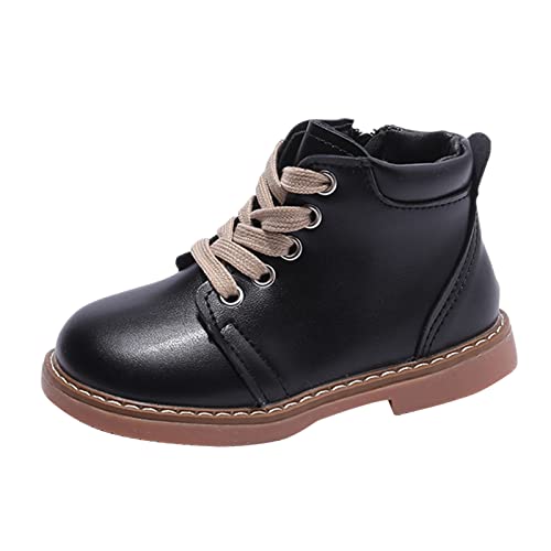 liaddkv Herbst und Winter Kinder Stiefel Jungen und Mädchen Stiefeletten rutschfeste Schnürung seitlicher Reißverschluss High Top warm und bequem Winterstiefel 26 Jungen (Black, 24 Toddler) von liaddkv