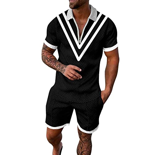 liaddkv Herren Mode Stylisch 2024 Sommer Herren Sportanzug 2 Teiliges Outfit Trainingsanzug Herren Set Kurz Sommeranzug Herren Leicht Elegant Poloshirt + Kurze Hose Activewear Für Herren von liaddkv