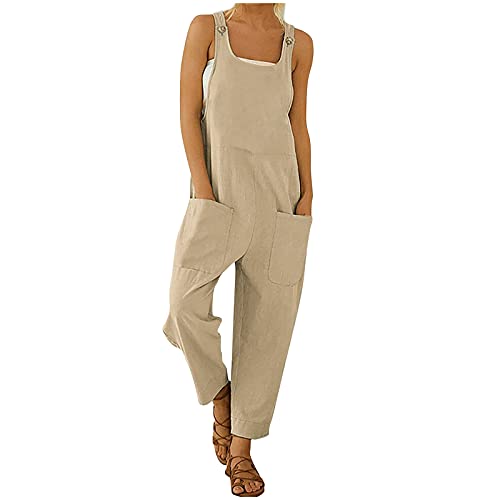 liaddkv Lässiger Jumpsuit Damen Latzhosen Gerades Bein Arbeitshose Elegant Sommer Hosenanzug Baggy Spaghettiträger Overall Einteiler Trägerhose Leinen Latzhose Sportlich Playsuit Boho Romper von liaddkv