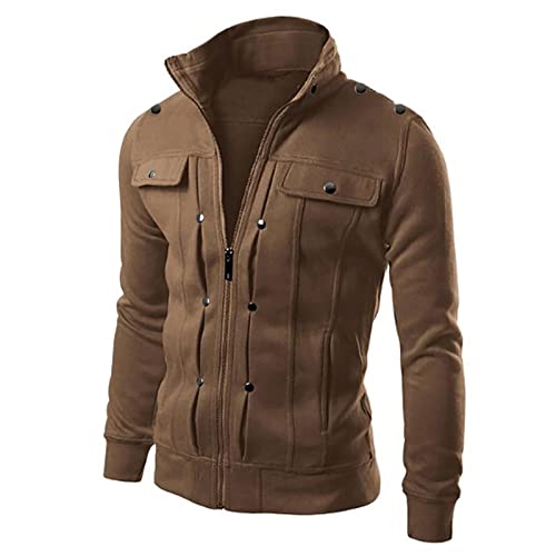 liaddkv Men 's Cardigan entworfen schlank am Revers Jacke für Herren Mäntel & Jacken Lederjacke Herren Echtleder (Coffee, M) von liaddkv