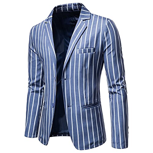 liaddkv Sakko Herren Slim Fit Sportlich Anzugjacke Herren Blazer für Business Hochzeit Freizeit Leichter Anzug Blazer Schmale Passform Gestreift Sakko Herren Regular Fit Blau von liaddkv