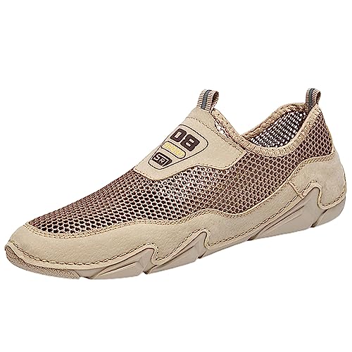 liaddkv Sommer-Fit-Sport-Freizeitschuhe Herren-Mesh-atmungsaktive Lederschuhe Vielseitige Herrenschuhe Socken Schuhe Herren Sneaker (Beige, 40) von liaddkv