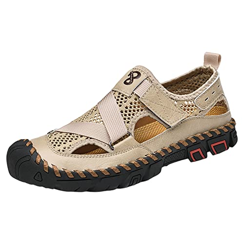 liaddkv Sommer-Sandalen für Herren, atmungsaktiv, koreanische Ausgabe, Slip-on-Strandlederschuhe aus Rindsleder Sandalen Herren (Beige, 40) von liaddkv