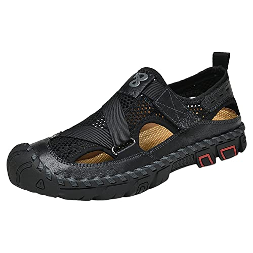 liaddkv Sommer-Sandalen für Herren, atmungsaktiv, koreanische Ausgabe, Slip-on-Strandlederschuhe aus Rindsleder Sandalen Herren (Black, 41) von liaddkv