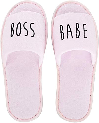 Set: Wellness-Slipper offen mit schwarzer BOSS Babe Bestickung in rosa, 10er Set von likalla