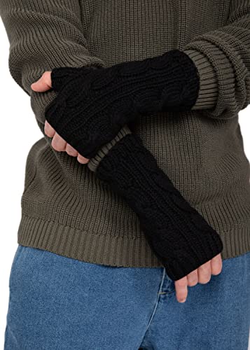 likemary Fingerlose Handschuhe für Herren – Handgelenkwärmer – Herren Winterhandschuhe – Merinowolle Handschuhe – fingerlose Fäustlinge – ethische Geschenke für Männer, Kabel Schwarz, Einheitsgröße von likemary