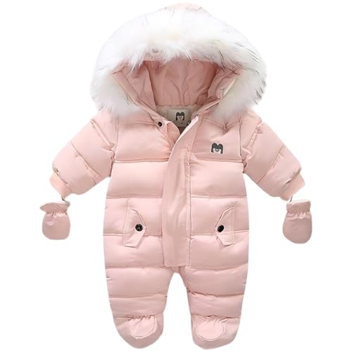 linboo Baby Schneeanzüge Jungen Mädchen Winter Overall Kleinkind Strampler Warm Jumpsuit Mit Handschuhe, Rosa, 74 von linboo